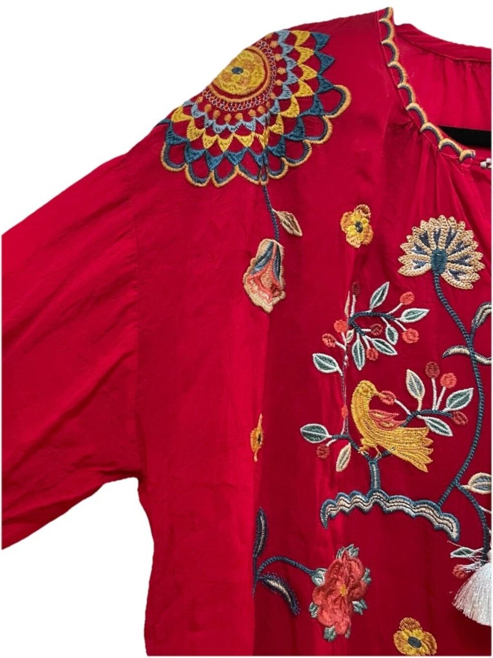 JOHNNY WAS Red "Mayson" Floral Embroidered  3/4 Length Sleeves Tunic Shirt Sz 2X - Picture 7 of 15